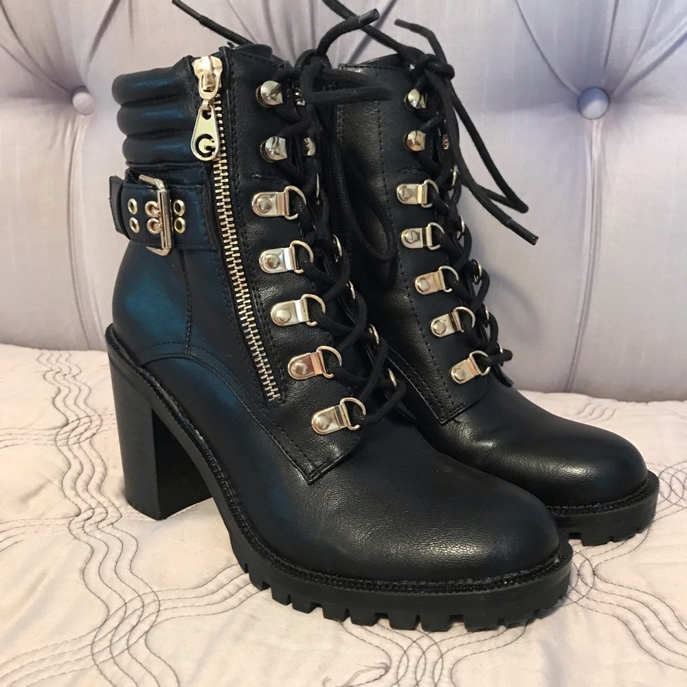 Guess GBG Jaylee round-toe lace-up combat booties with zipper closure